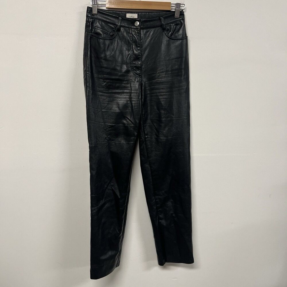Aritzia Wilfred Melina Pants Size 2 Black Faux Leather High Rise Slim Straight